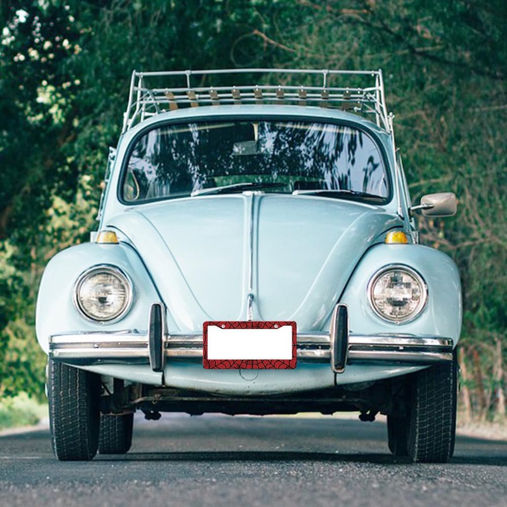 Decorative License Plate Frame Black Red Spider Web with a 3D Look, Personalized Novelty License Plate Frame Metal License Plate Holder for US