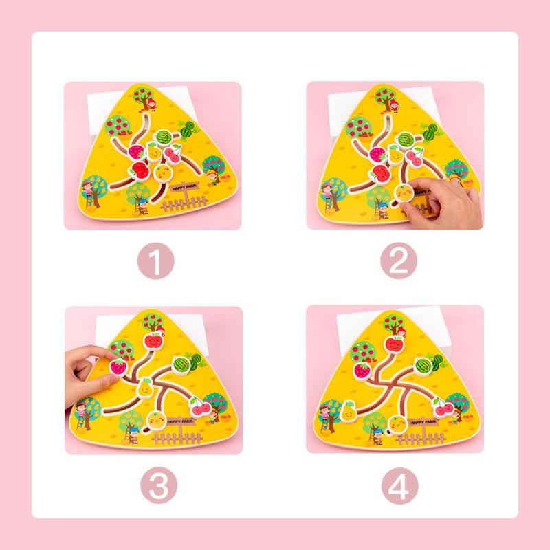 1Pc Triangular Wooden Track Pairing Toy Cartoon Slider Movable Color Shape Recognition Game Suitable For Children Ages 3+