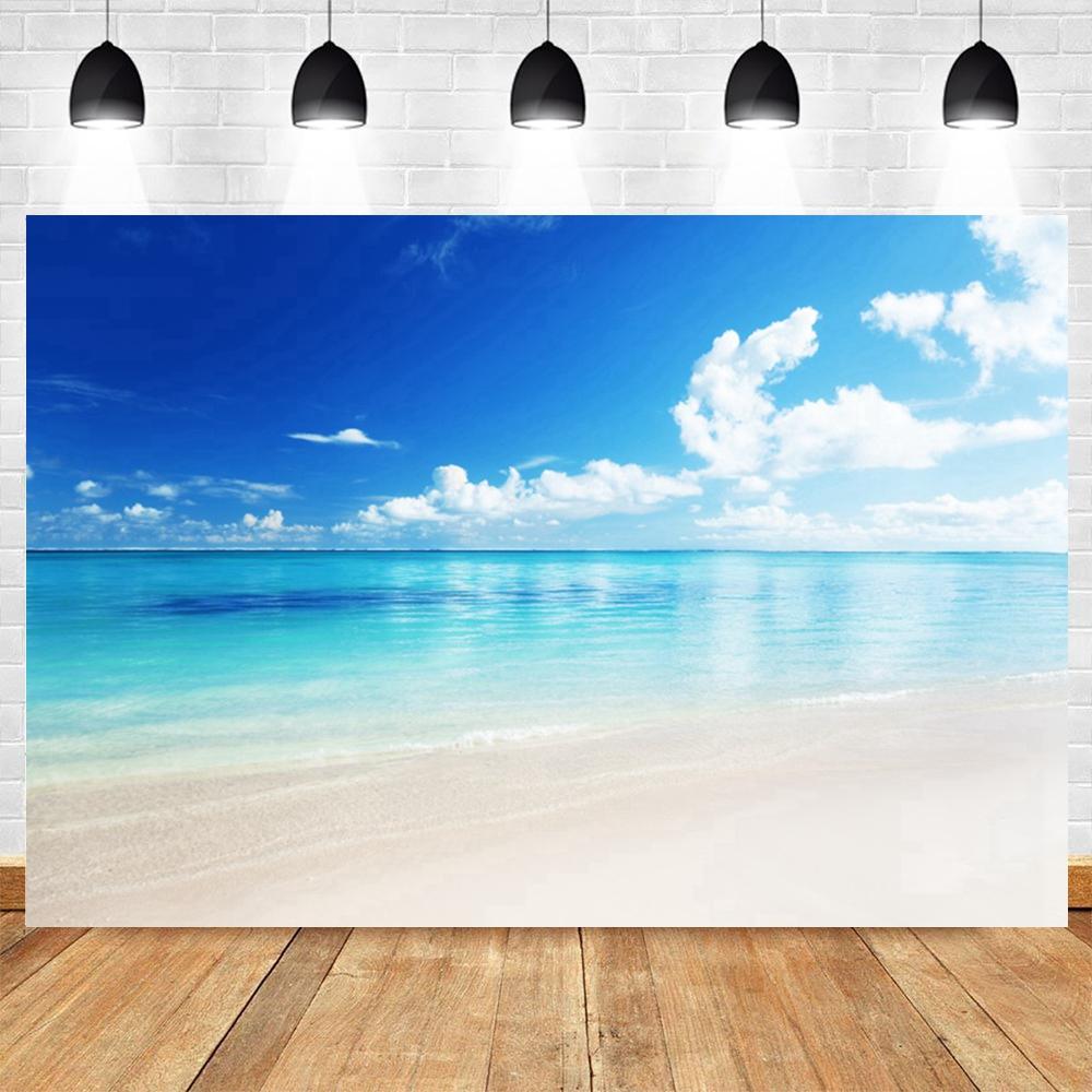 Background Photo with Beach Waves and Sunset, Summer Vacation, Ocean, Beach, Blue Sky, White Cloud, Sand, Photo Shoot
