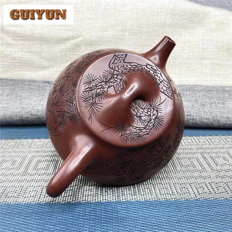 450ml Yixing Purple Clay Teapots Handmade Stone Scoop Pot Raw Ore Dragon's Blood Sand Mud Kettle With Strainer Zisha Teaset Gift