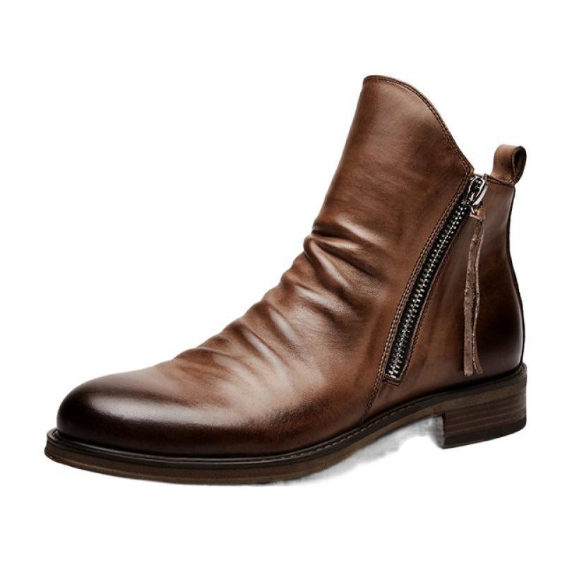 Men's Retro Zipper Pleated Chelsea Boots - New Style Casual Cowboy Design