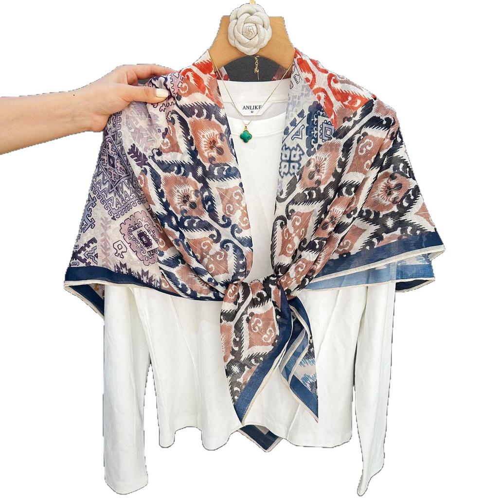 Women S Fashionable Thin Sunscreen Large Square Scarf For Summer