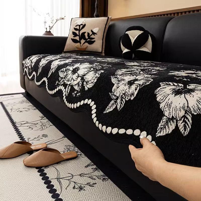 Modern Camellia Chenille Sofa Cover - Fit for Single To Four-Seater Sofas, Soft & Comfortable, Non-Slip, Dustproof & Breathable Couch Protector
