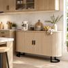 Living Room Sideboard, Oval, 2 Sliding Doors, Adjustable Shelves, 140 x 40 x 75 cm, Natural Wood