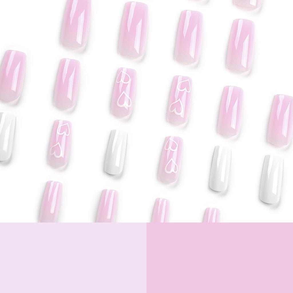 Unghii Simple Love de Ziua Îndrăgostiților, roz, alb, mediu și lung, pătrat, model Nail Art, patch-uri pentru unghii