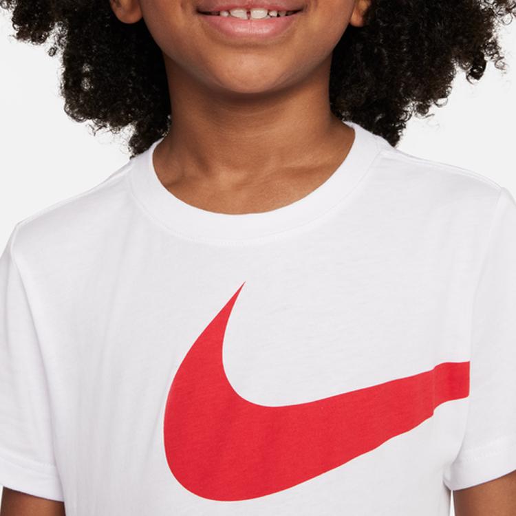 Nike Big Logo Print Round Neck Short Sleeve T-Shirt Kids Tops White DO3577-101