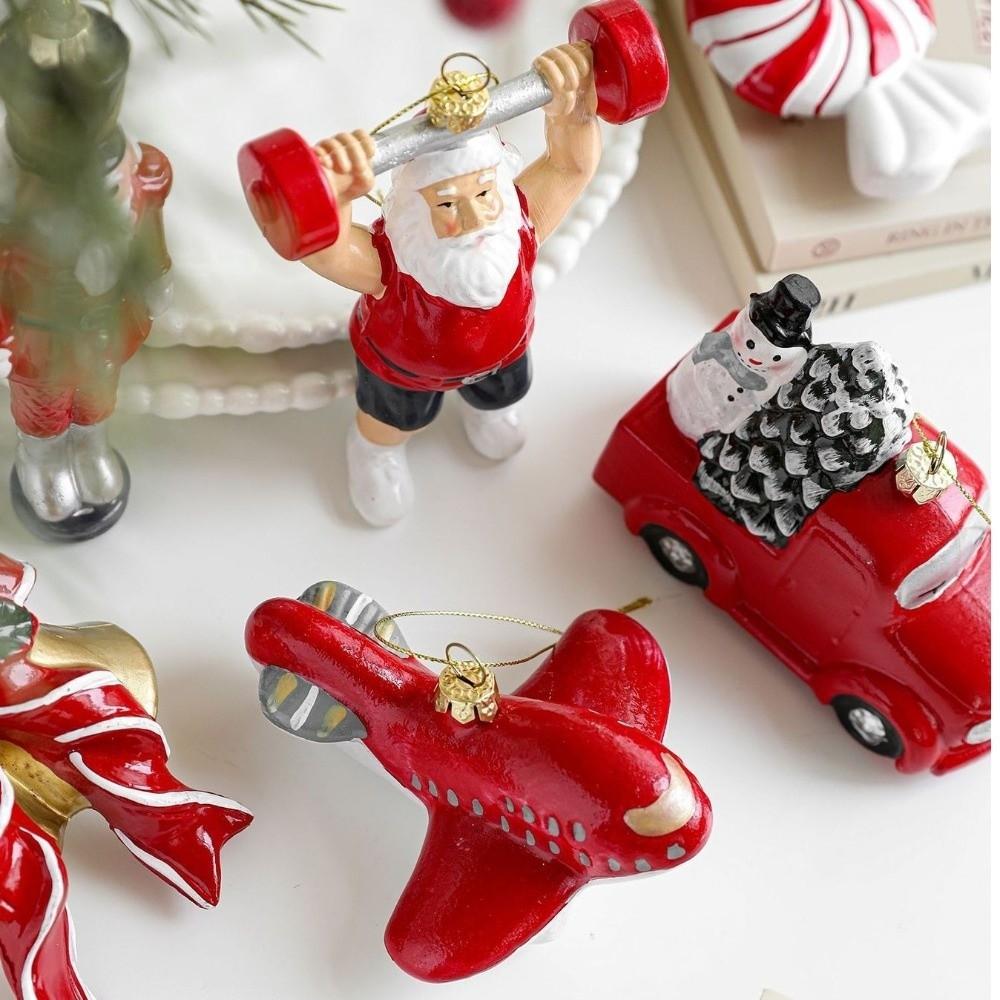 Red White Painted Christmas Ornaments Plastic DIY Christmas Tree Pendant Christmas Tree Hanging Ornaments Christmas Navidad Gift