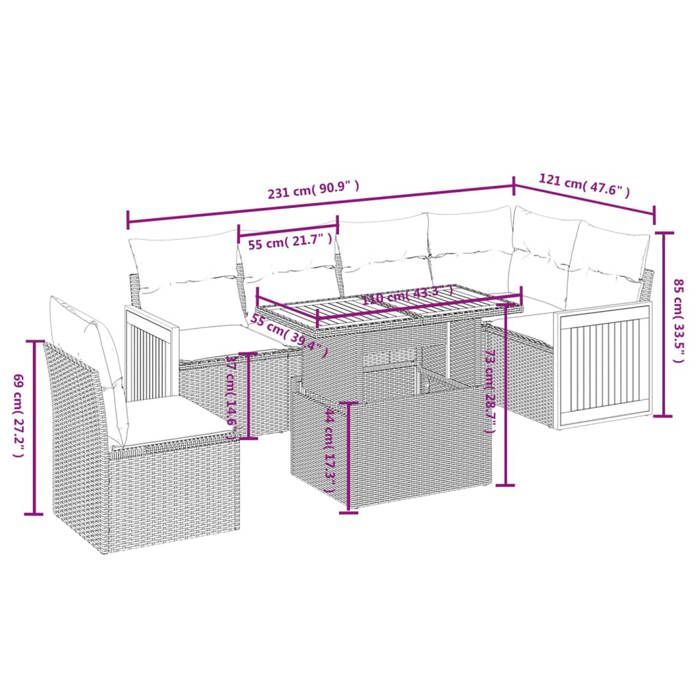 VidaXL Garden Lounge Set with Cushions 7 Pcs, Patio Sofas, Patio Furniture Set, Outdoor Furniture, Black 3273982