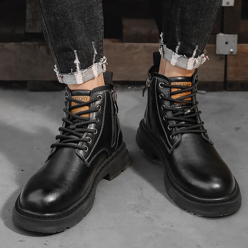 Fashion Warm Plush Fur Winter Boots High Top Male Motocross Boots New Fashion Mens Leather Shoes Motorcycle Ankle Boots for Men