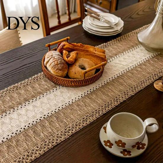 Waschbares Baumwoll-Leinen-Tischset Boho Tischläufer mit Quasten, Rustikaler Läufer, Gestreifter Vintage-Stil Wohnaccessoire Bauernhaus für Feiertagsparty Braut