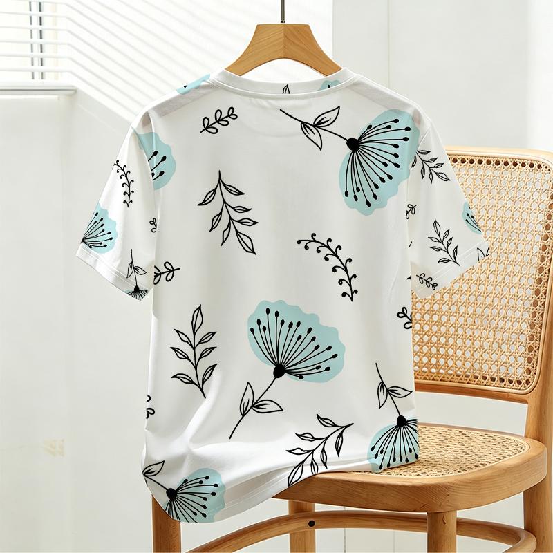 Women's Basic Short Sleeve T-Shirt, Minimalist Floral Design, Soft & Comfortable, Versatile for Casual Outings & Girls' Gatherings