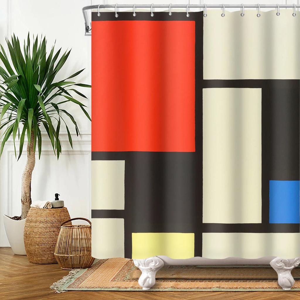 Modern Geometrischer Duschvorhang Blau Wasserdichte Duschvorhänge Polyester Badvorhang Badezimmer Strukturierter Stoff Maschinenwaschbar