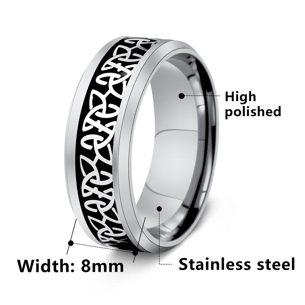 8mm Titanium Steel Celtic Trinity Knot Ring for Men
