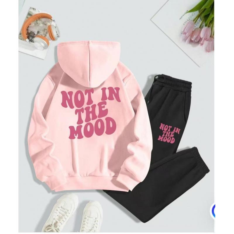 Unisex American Style Velvet Hoodie Set with Letter Print