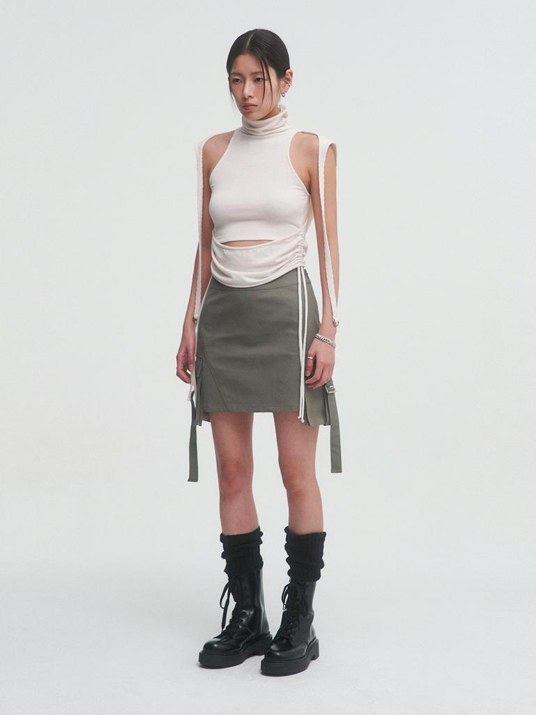 TUOMIO Micro Mini Cargo Skirt [Khaki]