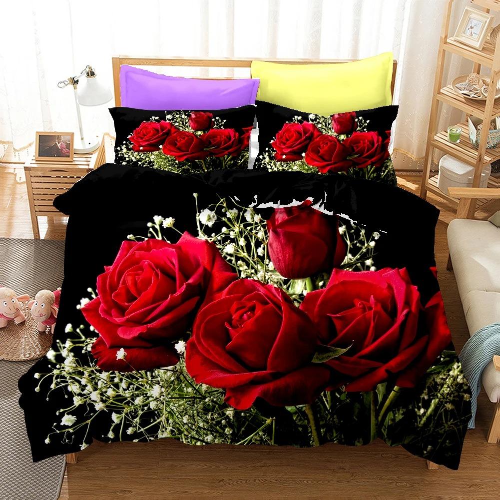 3D Rose Bedding Sets Duvet Cover Set With Pillowcase Twin Full Queen King Bedclothes Bed Linen
