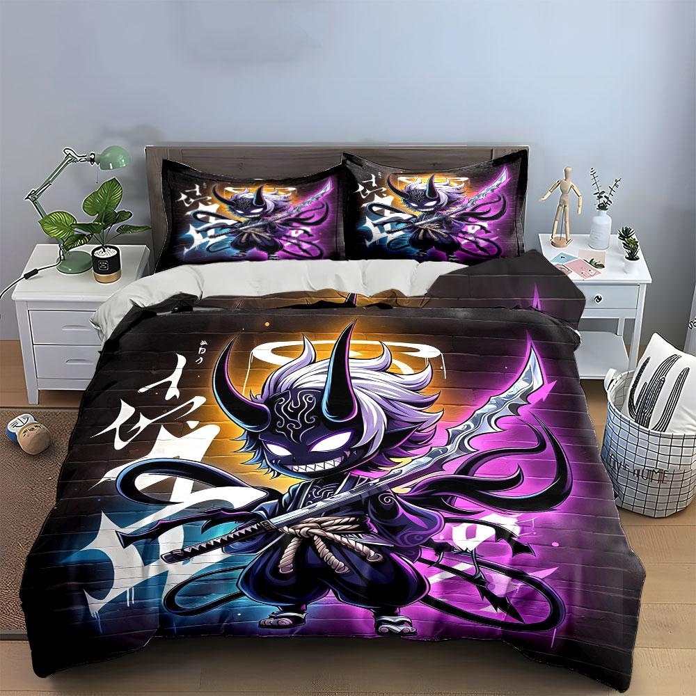Samurai Demon Themed Decor Set Bedding Set With 1 Duvet Cover 2 Pillowcases Single Double King Queen, Gift