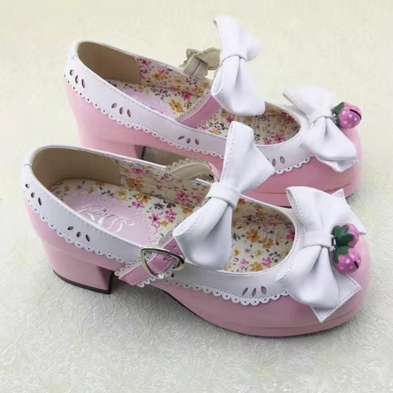Japonês Mori girl lolita Lolita sino de baga cabeça redonda salto grosso laço sapatos femininos únicos salto grosso muffin doce