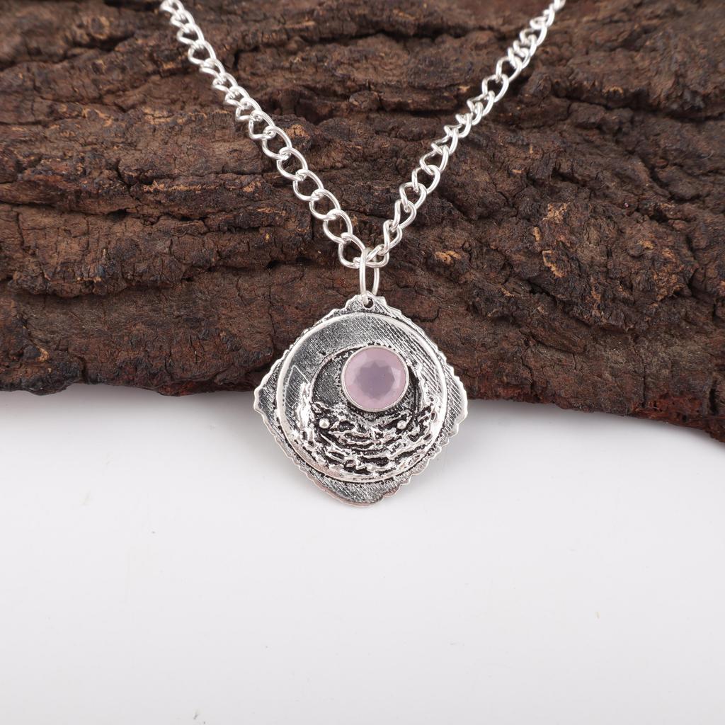 Rose Chalcedony Pendant Gemstone Jewelry, 925 Solid Sterling Silver Pendant, Gift For Women Handmade Pendant