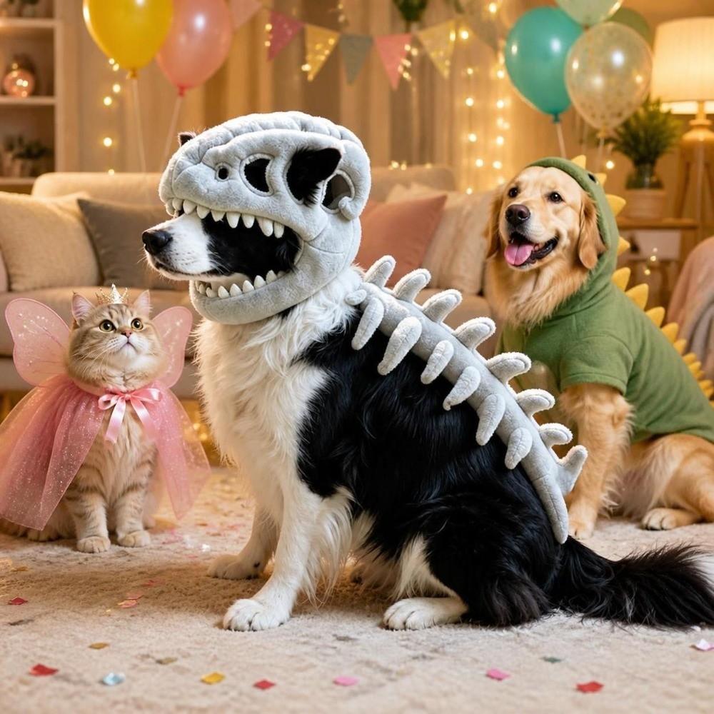 80/110CM Dinosaur Skeleton Pet Costume 3D Dog Cosplay Headwear Pet Supplies