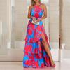 European and American Bohemian V-Neck Sleeveless Summer Dress with Amazon Print