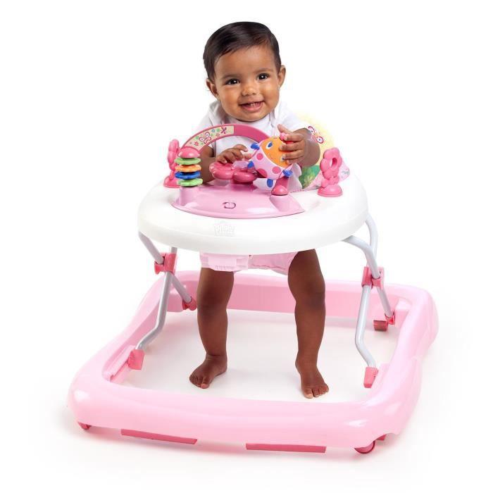 BRIGHT STARTS Trotteur pour bébé fille évolutif et pliable 2-en-1 - Jardin Rose - cadeau bébé, Musique, Hauteur Réglable