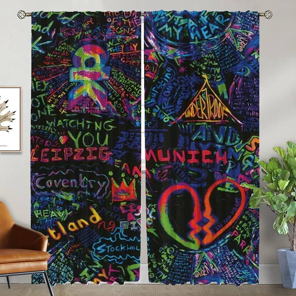Window Curtain for Room 2 Panel Rock-coldplays Blackout Curtains Home Interior Curtains Tulle for Bedroom Halloween Decoration