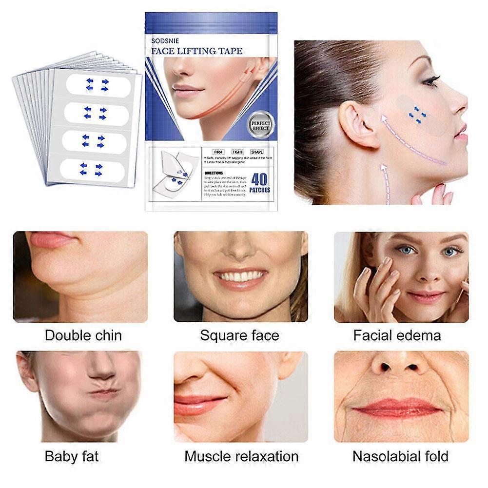 40pz Nastro Lifting Viso Invisibile Nastro Lifting Istantaneo Viso Adesivi Viso Sottile V`