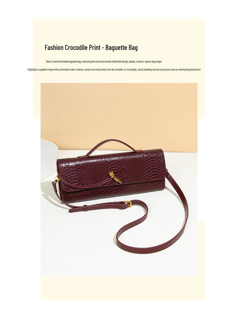 Snakeskin Retro Baguette Clutch: Trendy High-End Handheld, Crossbody & Single Shoulder Evening Bag for Women