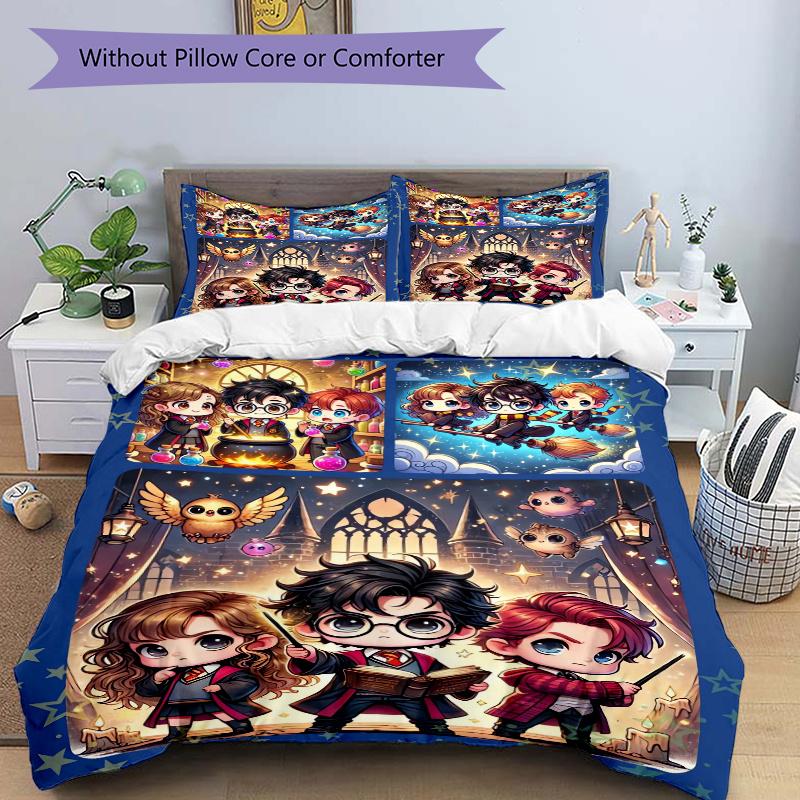 

3pcs Hogwarts with Harry Hermione and Ron Quilt Cover Set - Soft and Cozy Bedroom, Guest Room and Dorm Decorative Bedding 3-Piece Set 1 Quilt Cov 135x200cm