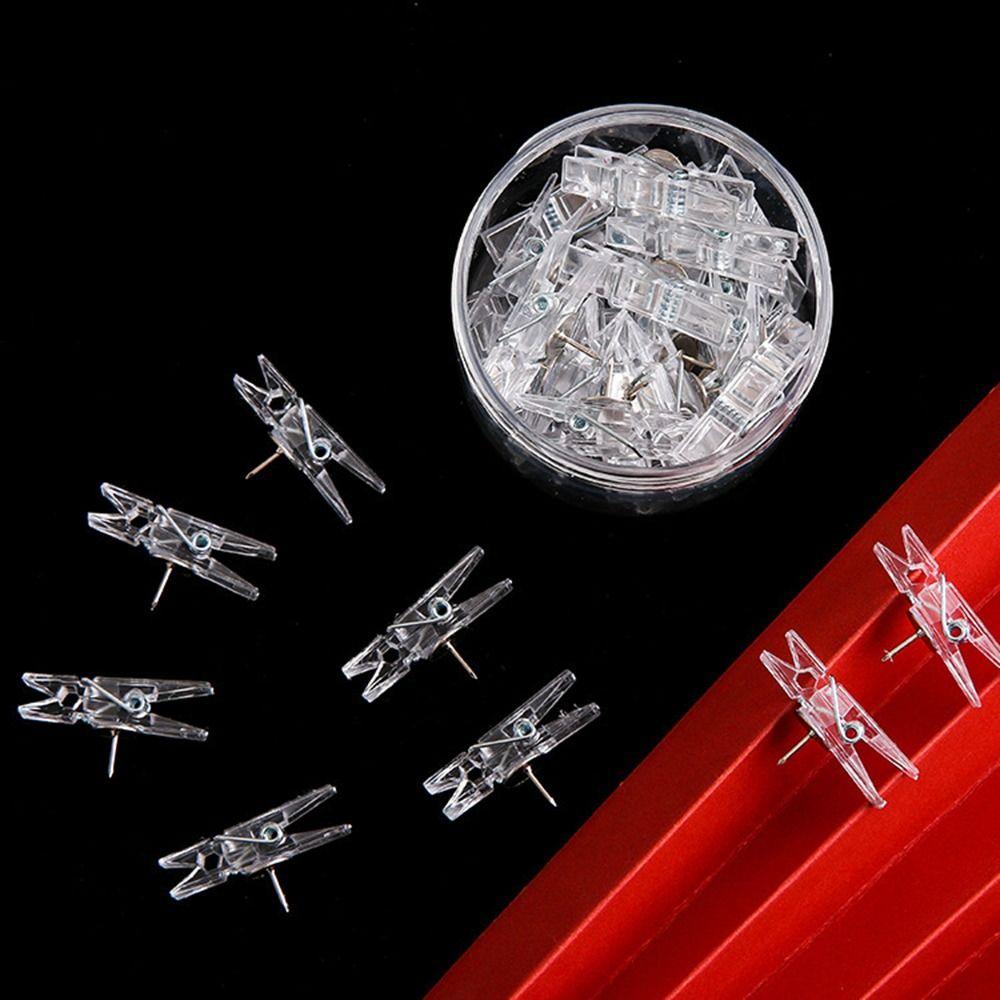20Pcs/Box Mini Transparent Clip Push Pins Creative Pushpins with Clips  Wall Markers