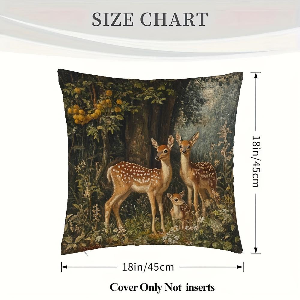Deer And Fawns Double-Sided Decorative Pillowcase, Forest Animal Family Pattern Cushion Cover For Living Room Bedroom Decor
