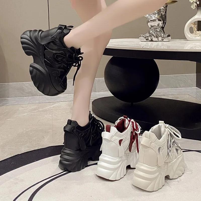Fashion high-quality 2025 New Women Platform Sneakers Mesh Casual Chunky Shoes Heels Wedges Breathable Height Increasing Shoes Woman