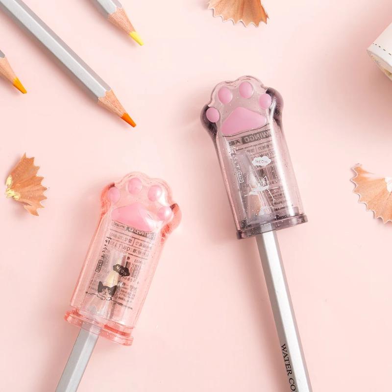 1pcs Cute Paw Pencil Sharpener Mini Transparent Cartoaon Kitties Manual Sharpeners Stationery School Kids Gift Reward