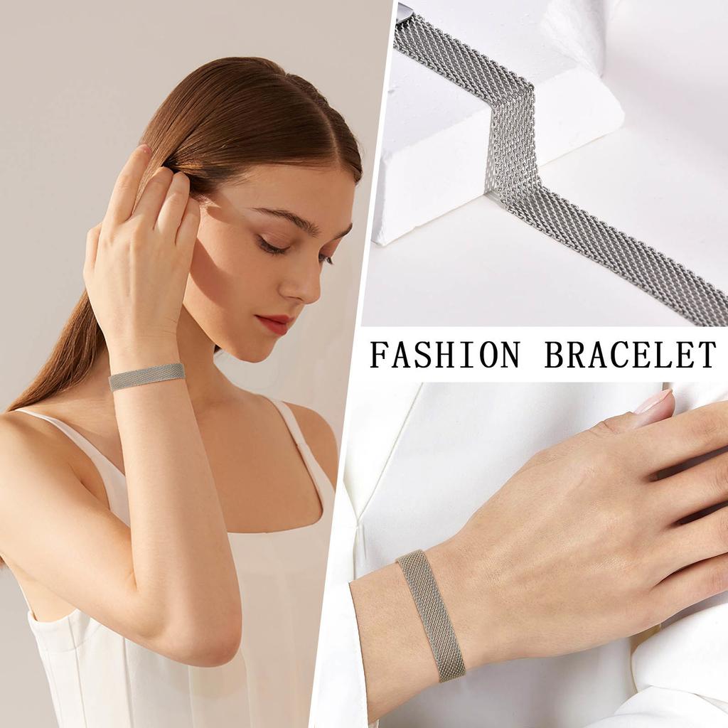 Trendy 10mm Mesh Band Bracelets for Women Boho Jewelry, Adjustable Chain Bracelet with Stamp Accessory
