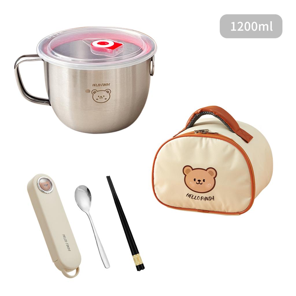 1200ML 304 Stainless Steel Instant Noodles Bowl Large Capacity Lunch Box Ramen Bowl Portable Food Container With Lid