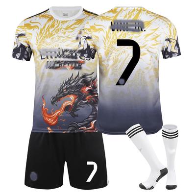 Teens Kids Adults Football Kits Sport Training Jersey Set with Socks 24/25 Real Madrid Dragon-pattern Suit #7 Vini JR