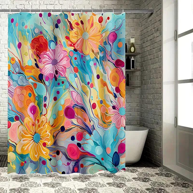 Colorful Floral Shower Curtain Artistic Bathroom Decor for Modern Home W90xH180cm