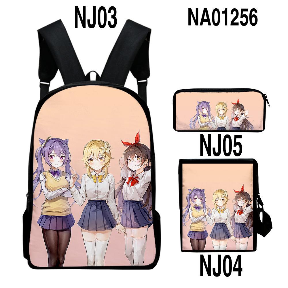 Classic Novelty Genshin Impact 3D Printed 3pcs/Set Pupil School Bags Laptop Daypack Backpack Inclined Shoulder Bag Pencil Case