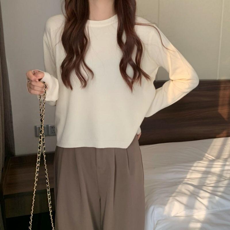 Autumn Winter Round Neck Solid Color All-match Sweater Women Loose Casual Simple Knitting Pullover Top