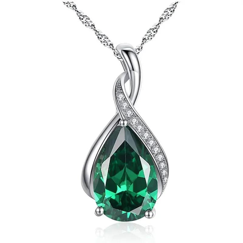 Fashion Girls Pendant Necklace Bright Green Crystal Stone Wedding Anniversary Statement Jewelry For Women  Wholesale
