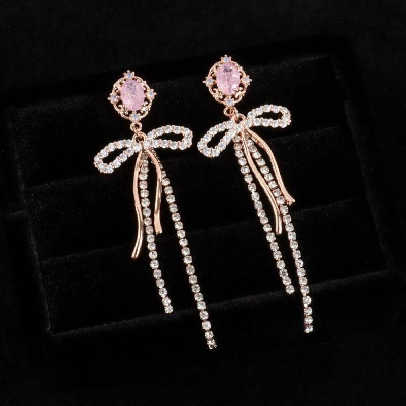 

Women s Cubic Long Chain Ribbon Knot Option Earrings A31864_Purple