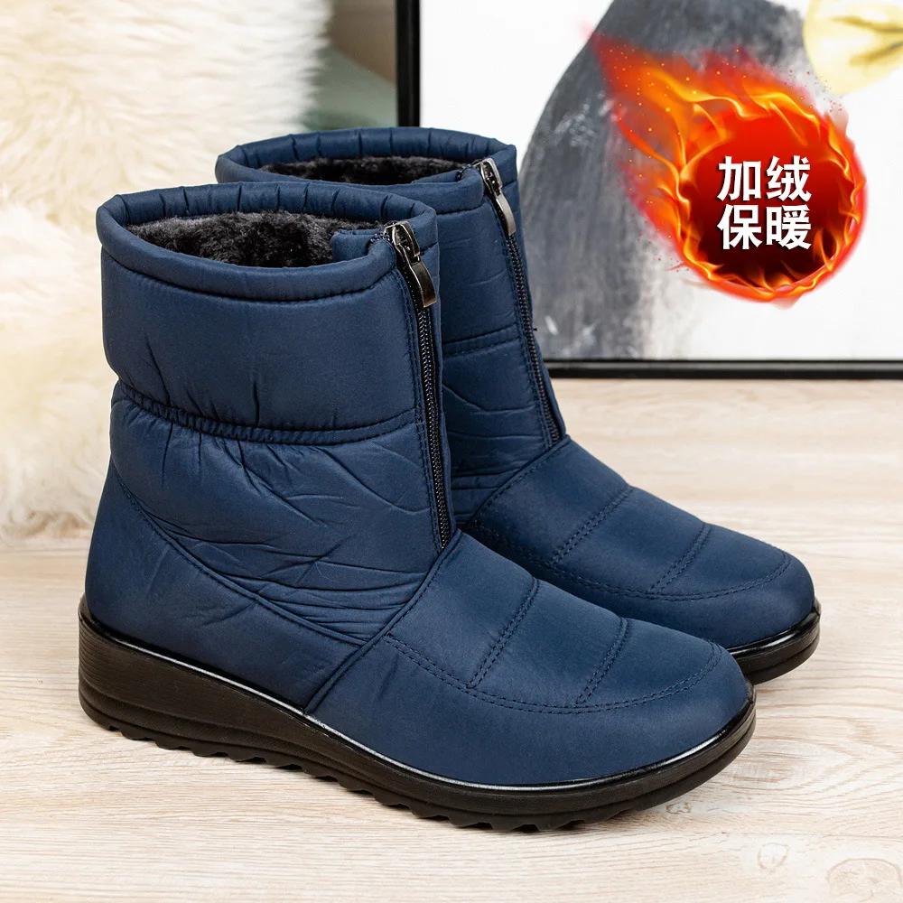 Winter Shoes Fo Women Waterproof Snow Boots Warm Plush Ankle Boots Front Zippers Non-slip Plus Size 35-44 Platform Boots