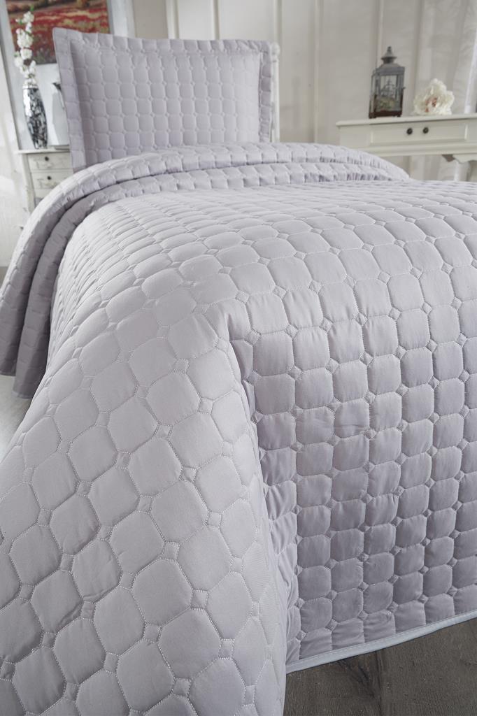 Colcha Queen Estiva Acolchoada 2 peças, Colcha 180x240 com Fronha, Tecido de Algodão, Tamanho Único Cinza