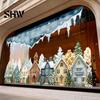 Winterwald Fensteraufkleber Weihnachtsdorf Statische Aufkleber, Schneeflocke Schneemannhaus Landschaft Wandaufkleber Aufkleber, Abnehmbar für Weihnachtsgeschäft Fassade Zuhause