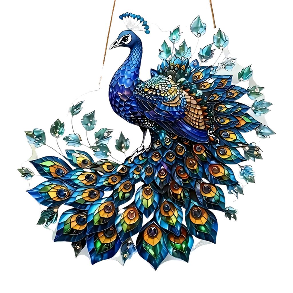 Peacocks/Flower Suncatchers 2D Acrylic Stained Glass Effect Window Hanging Garden Decors Valentines Day Gift for Womens