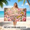Floral Garden Theme Quick Dry Beach Towel Custom Name Text Print Large Sand Resistant Towel Beach Vacation
