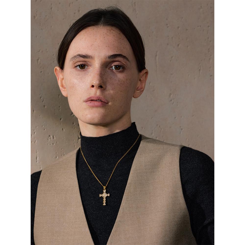 Yhpup Shiny Cubic Zirconia Cross Pendant Necklace 18K Gold Color PVD Plated Fashion Trendy Casting Technology Popular Jewelry