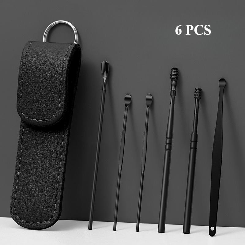 

Earwax Remover Ear Cleaner Wax Removal Tool Earpick Sticks Curette Ear Pick Cleaning Ear Cleanser Spoon Health Care Earpick 6PCS чёрный