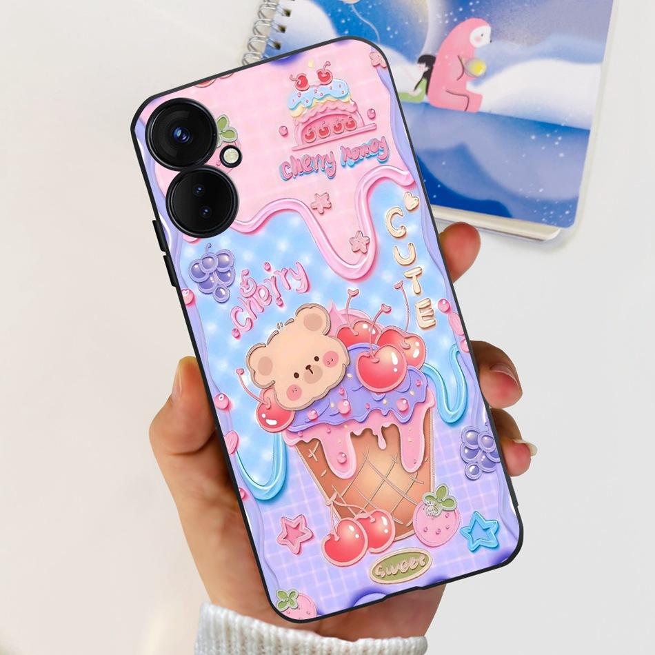 For Tecno Spark 9 Pro KH7 KH7n Cute Cartoon Phone Case For Tecno Spark 9Pro Black Silicone Soft TPU Cases